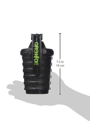 Grenade Shaker Bottle | Protein Cup with Storage Compartment | Leak Proof Strainer Included | BPA Free Sports Bottle | Pill Slots | Black, 20oz