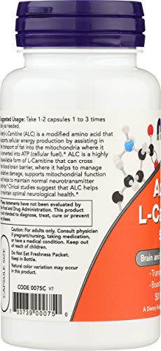 NOW FOODS Acetyl Lcarn 500mg Capsules, 50 CT