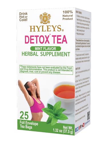 Hyleys Detox Tea for Cleanse - Green Tea with Mint, Ginger & Fennel - Supports Digestion & Detox - 25 Tea Bags (1 Pack)