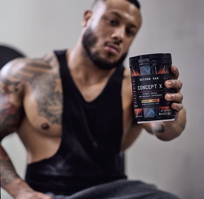 BEYOND RAW Concept X | Clinically Dosed Pre-Workout Powder | Contains Caffeine, L-Citrulline, Creatine, and Beta-Alanine | Gummy Worm | 20 Servings
