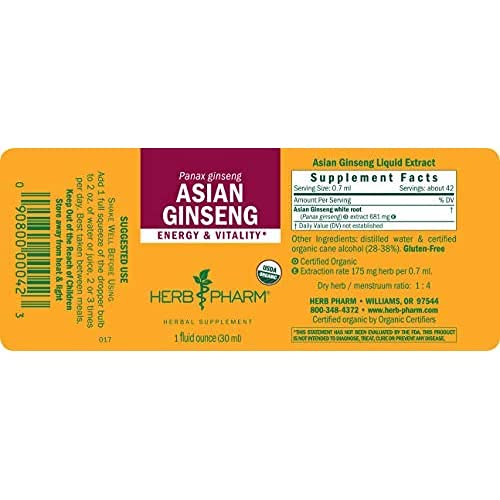 Herb Pharm Asian (Panax) Ginseng Liquid Extract for Energy and Stamina Support - 1 Ounce