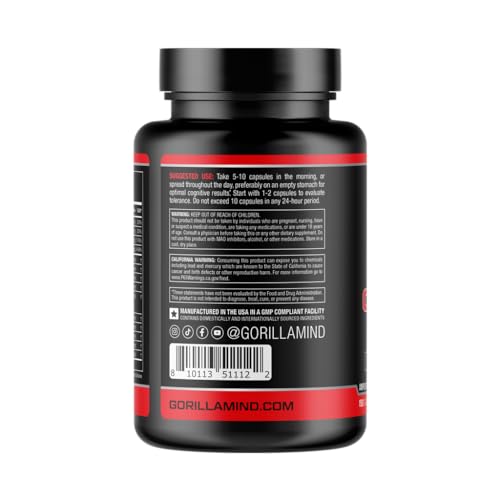Gorilla Mind Nootropic Formula (150 Capsules) - Best Caffeinated Productivity Supplement / 8+ Hours of Focus and Energy