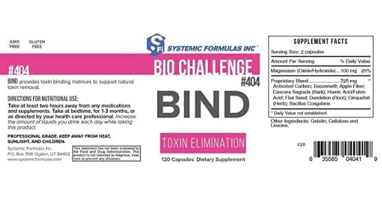Systemic Formulas #404 Bind 120 Capsules, Activated Charcoal Capsules Powerful Cleanse Supplement for Optimal Health