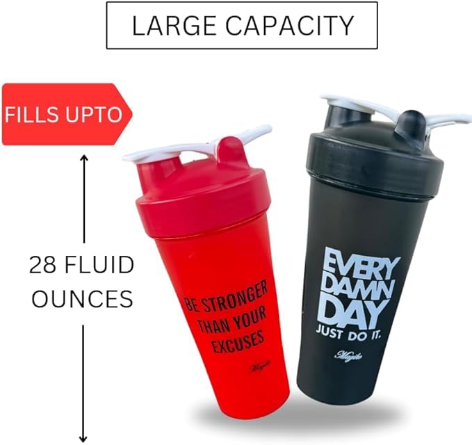 MagikoSFI Blender Shaker Bottles for Protein, 28oz Portable Leakproof Pre-Workout Nutrition Water Bottle, BPA-Free Gym Protein Shaker for Sports & Outdoor Motivational Protein Shaker (Red/Black)