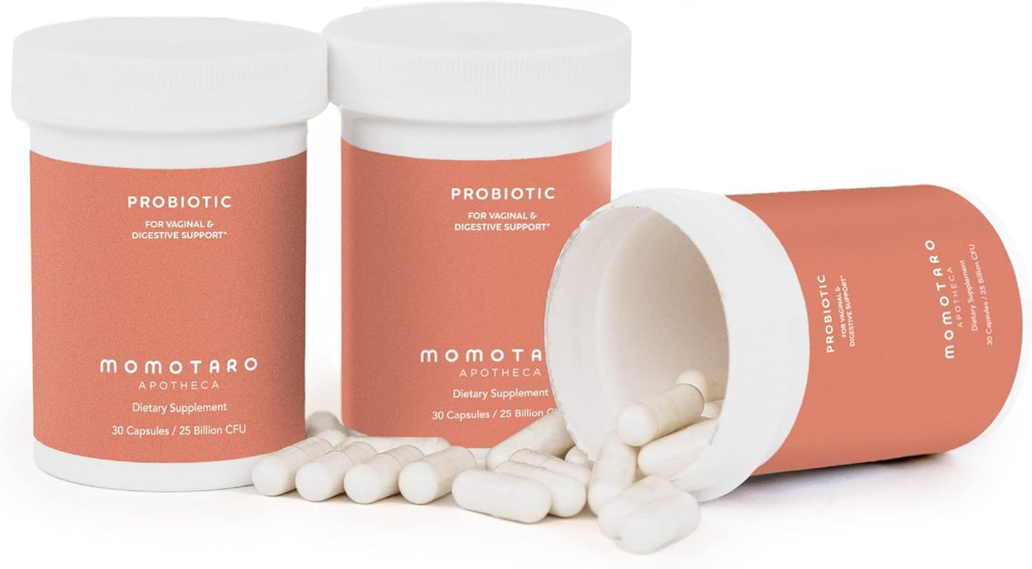 MOMOTARO APOTHECA Organic Probiotics for Women Vaginal & Digestive Supplement, 25 Billion CFU - Prebiotics & Lactobacillus Blend Supplements - Feminine Healthy Vaginal Odor & Flora - 30 Capsules