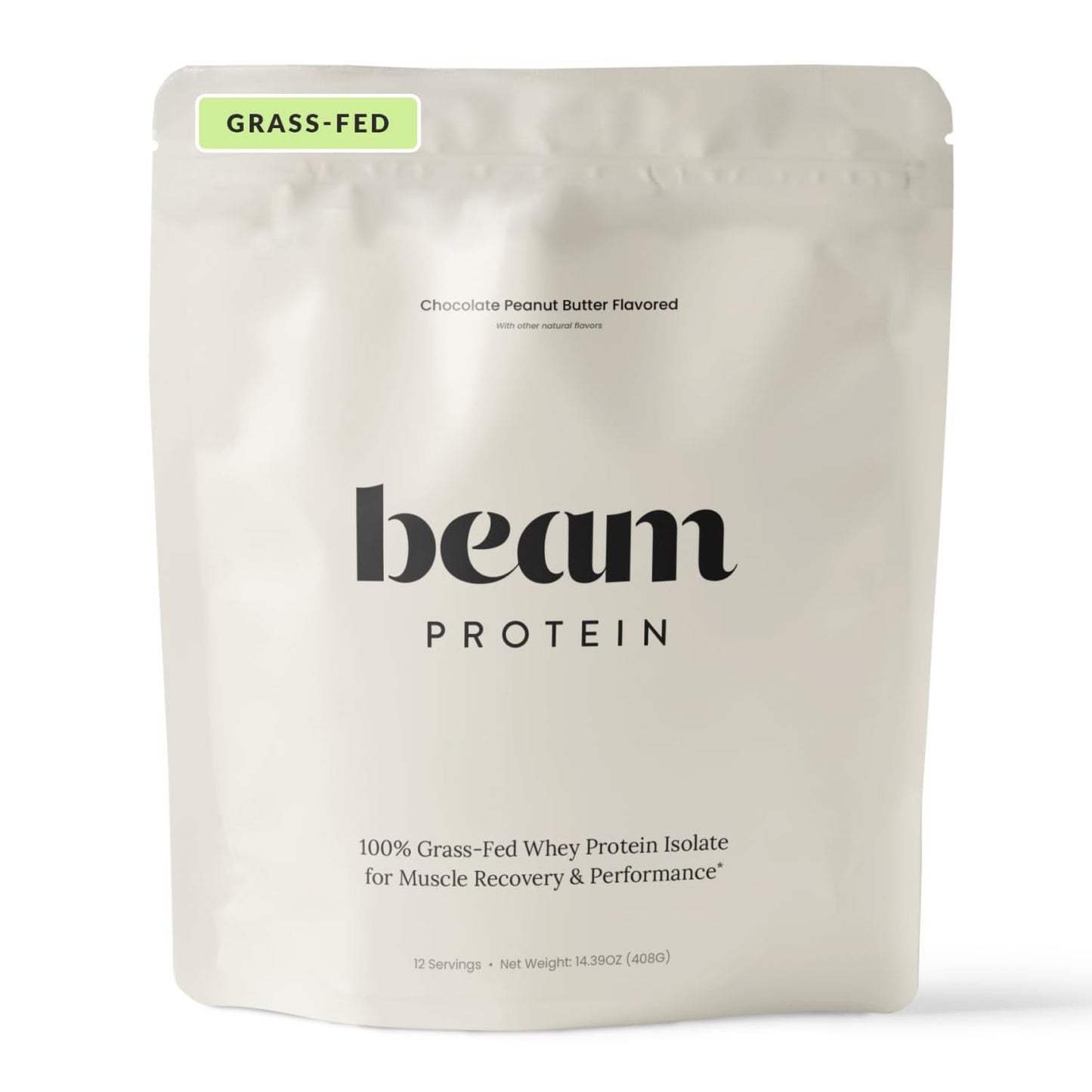 Beam Grass Fed Whey Protein Powder - Chocolate Peanut Butter, 12 Servings, 22g Protein Per Serving, Clean Whey Isolate & Concentrate, Low Carb, Paleo Friendly, GMO Free, Gluten Free, 3rd Party Tested