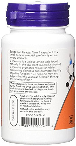 Now Foods L-Theanine 200 Mg 60 Veg Caps Pack of 2