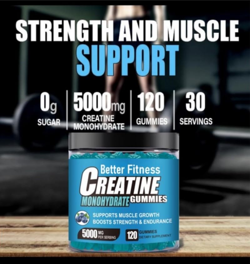 BetterFitness Creatine Monohydrate Gummies, Non GMO, Vegan Creatine Monohydrate Gummies Men and Women's Supplement, Healthcare Fitness Supplement.