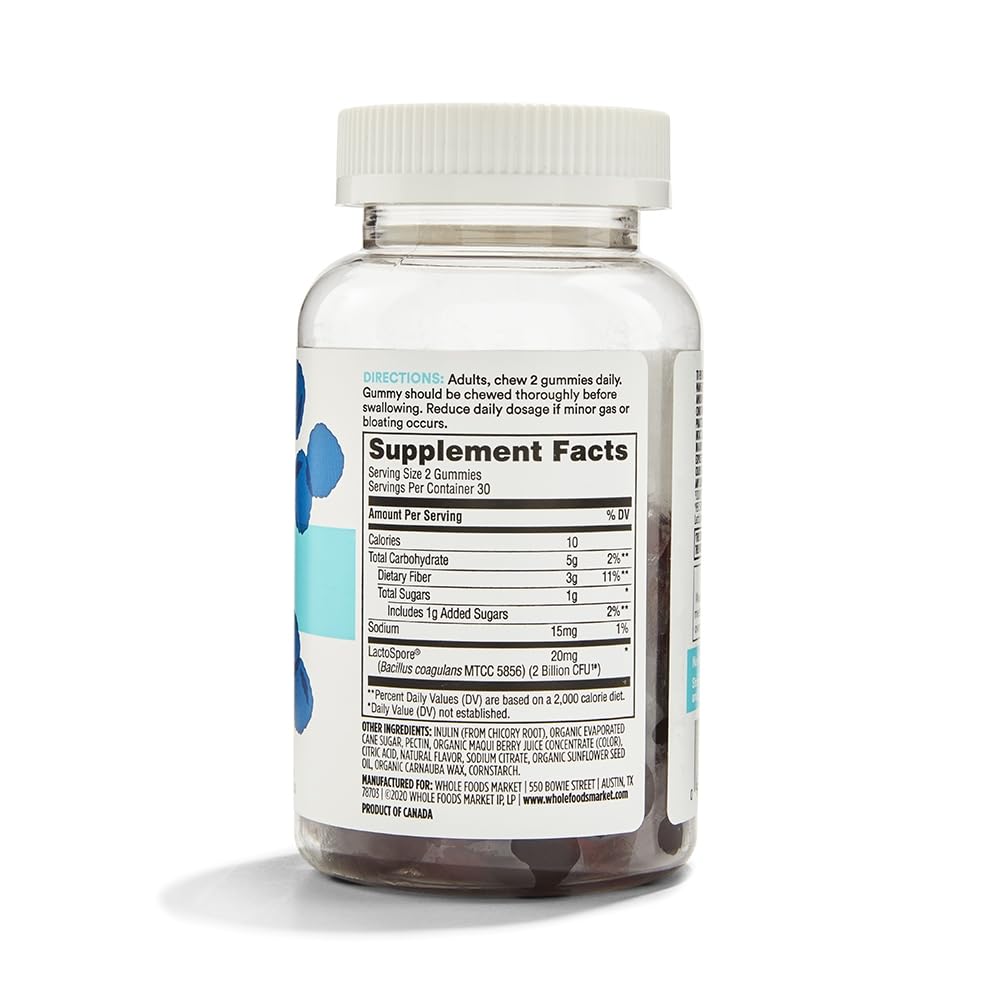 365 by Whole Foods Market, Gummies Probiotic Fiber 2 Bill Blue Raspberry, 60 Count