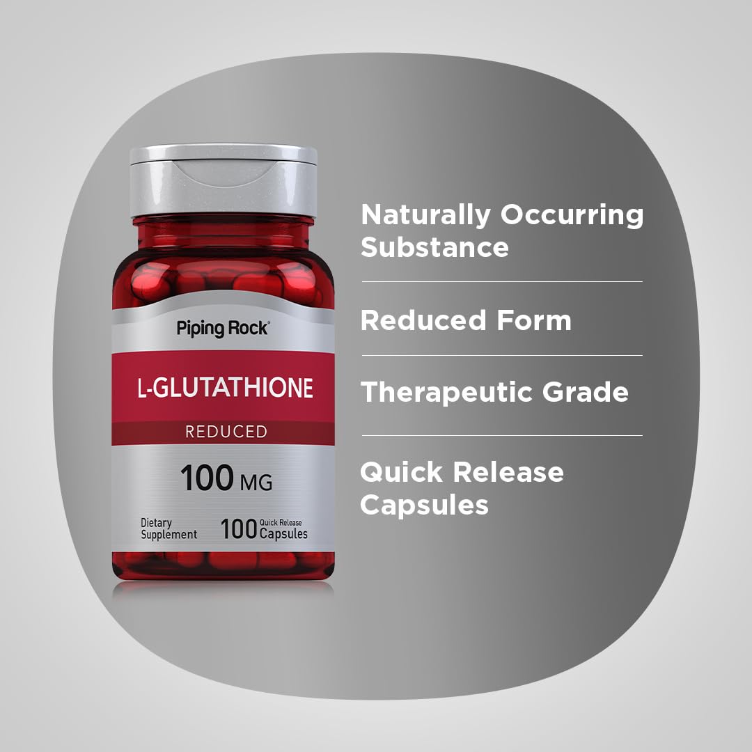 Piping Rock L Glutathione Supplement | 100 mg | 100 Capsules | Reduced Form | Non-GMO, Gluten Free