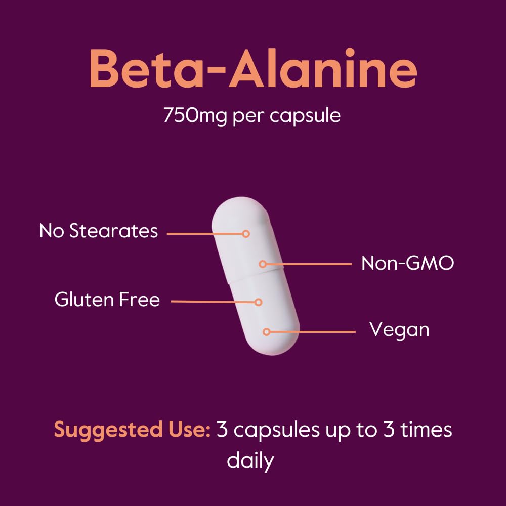BESTVITE Beta Alanine 750mg (240 Vegetarian Capsules) - No Stearates - Vegan - Non GMO - Gluten Free