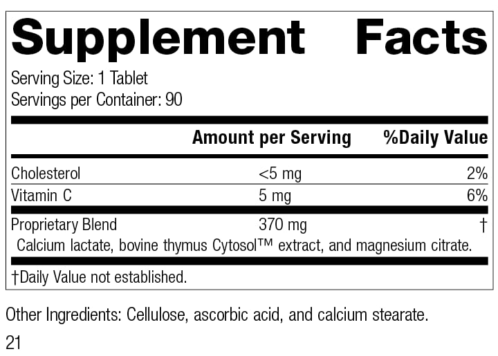 Standard Process Inc. Thymex - Whole Food Cholesterol, Thymus Supplement and Immune Support Supplement with Vitamin C, Magnesium Citrate, and Calcium Lactate - Gluten Free - 90 Tablets