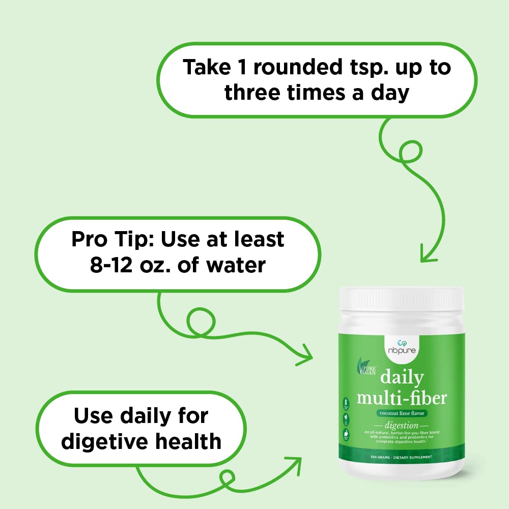 nbpure Daily Fiber Powder Blend for Digestive Health, Cholesterol Support, Healthy Weight Management - with Prebiotic, Insoluble, Soluble Fiber + 4 Probiotic Strains for Women, Men, Kids, Coconut Lime