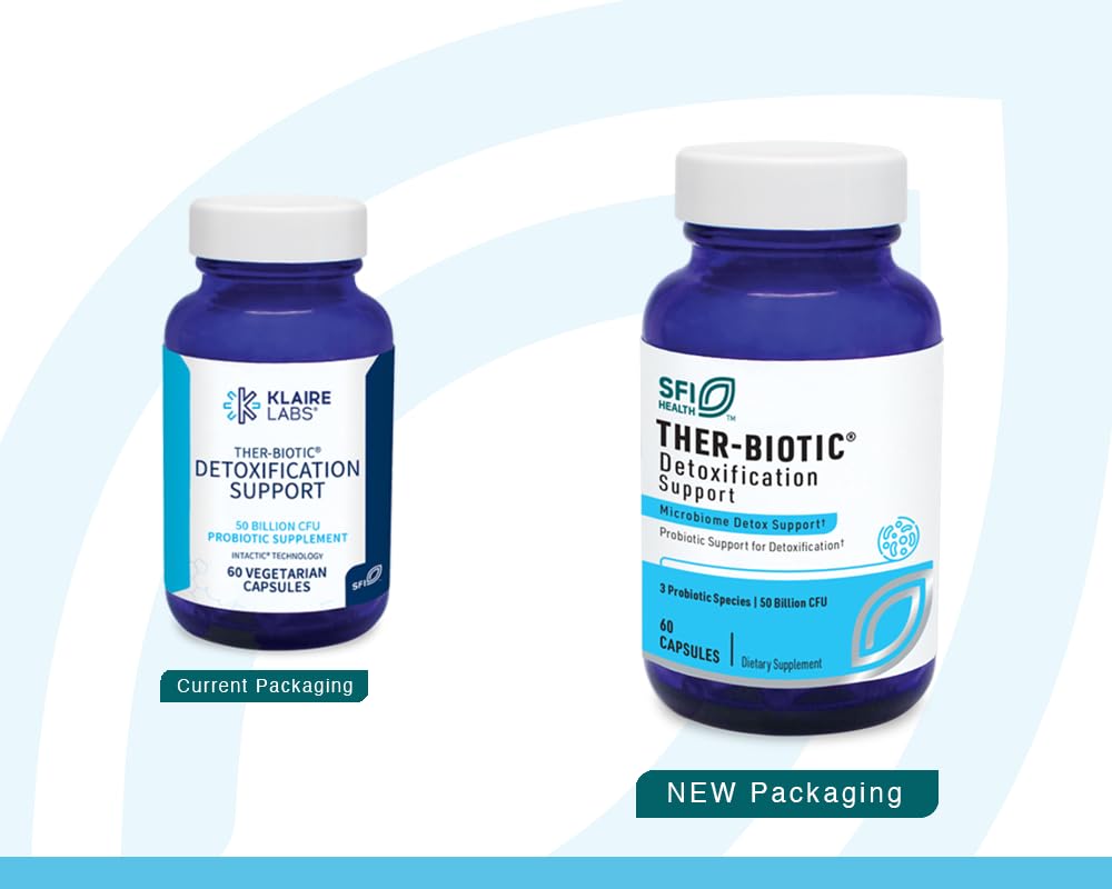 Klaire Labs Ther-Biotic Detox Probiotic Supplement - 50b CFU Probiotics - Supports Body Detoxification, Digestive & Colon Health - Hypoallergenic Lactobacillus & Bifidobacterium (60 Capsules / 2 Pack)