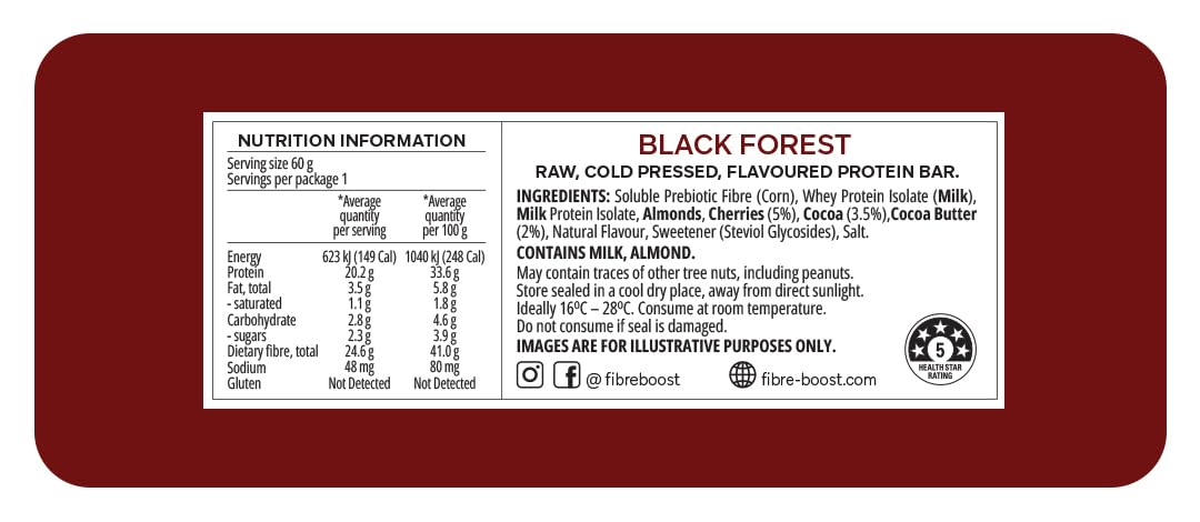 Fibre Boost Cold Pressed Black Forest flavoured Protein Bar