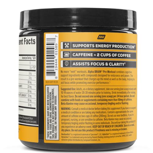 ONNIT Alpha Brain Pre-Workout Powder, Tiger's Blood Flavor, Pre-Workout Supplement for Women and Men, Dietary Supplement, 20 Servings per Tub 6.76 oz