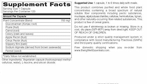 Being Well Essentials Essential Hypo-allergenic Broad Spectrum Fiber - Free of bran, Cereal Grains, and psyllium - 120 Vegetarian Capsules