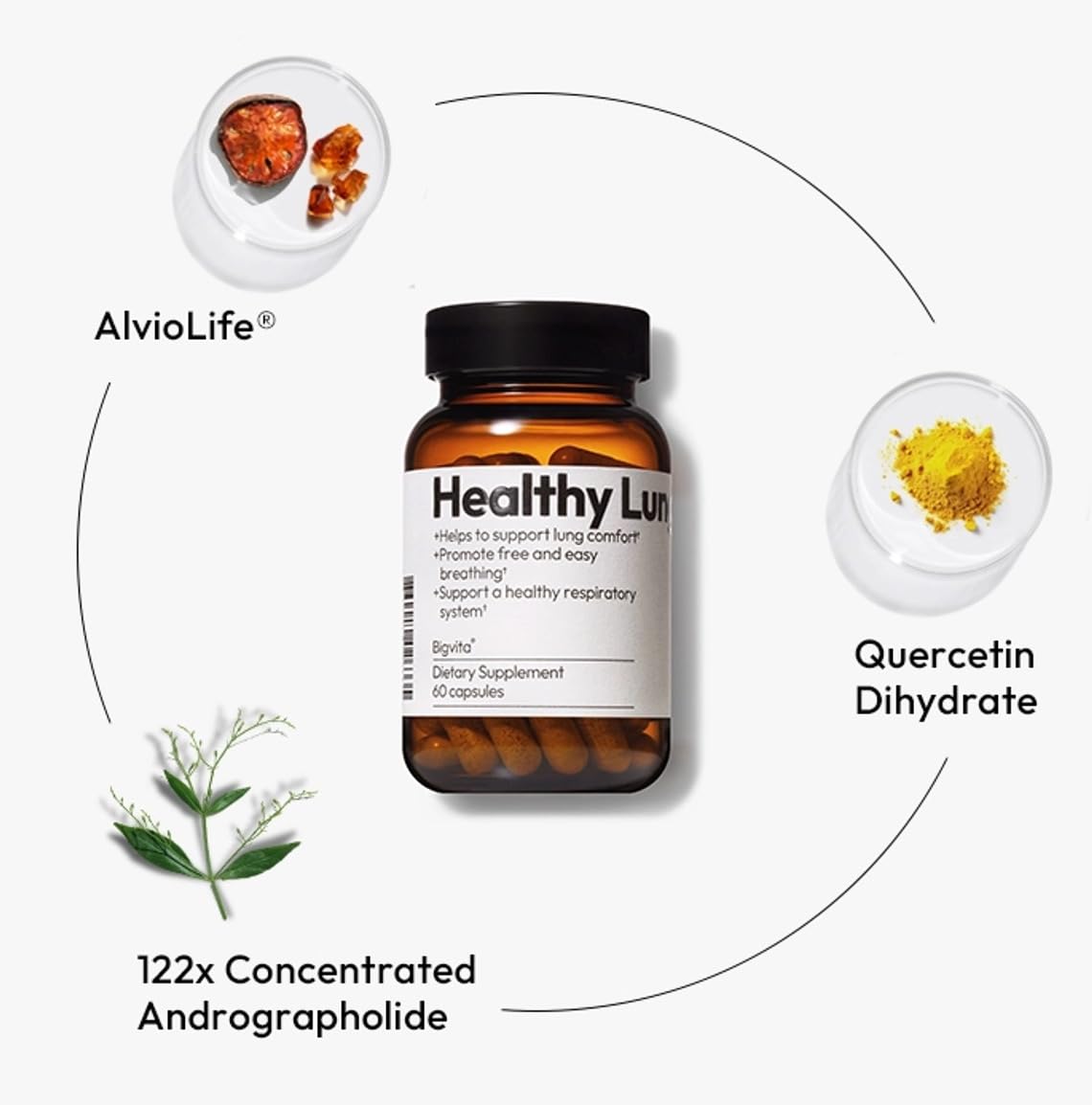 BIGVITA Lung Health Vegan Gluten Free Dietary Lung Support Supplement for Lung Detox & Cleanse, Respiratory Immune Support & Clear Mucus & Relieve Cough, 60 Capsules