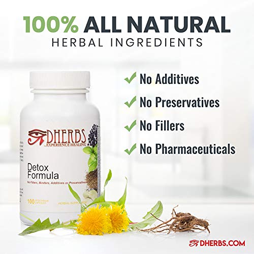 Dherbs Detox Formula Supplement, Herbal Body Cleanse with Dandelion Root (100 Capsules)