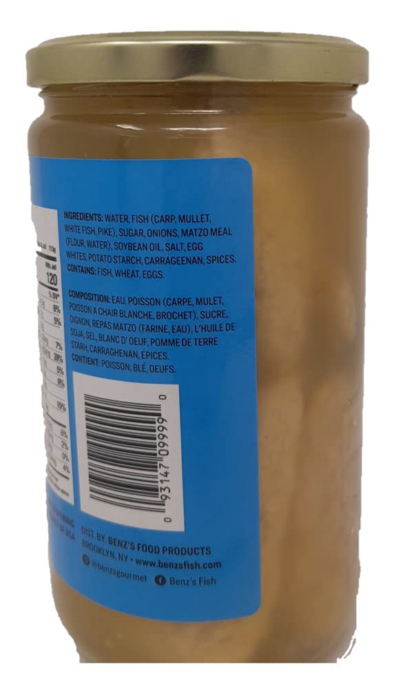 Benzs Jarred Gefilte Fish Home Style Kosher Certified No MSG 24 oz Home Style Kosher For Passover