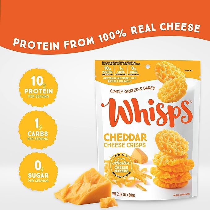 Whisps Cheese Crisps Cheddar Cheese Protein Chips Healthy Snacks Protein Snacks Gluten Free High Protein Low Carb Keto Food 212 Oz 4 Pack