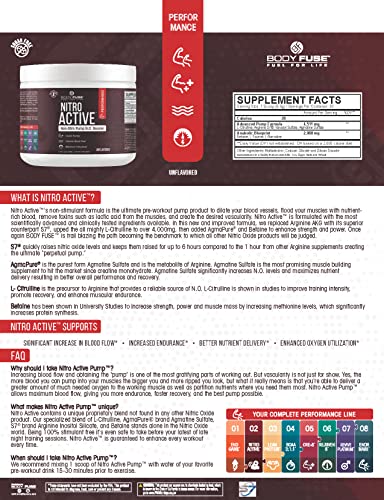 Body Fuse Nitro Active Pump V2 Unflavored Powder Vasodilator | 30 Servings