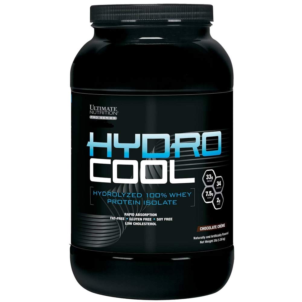 Ultimate Nutrition HydroCool Hydrolyzed Whey Protein Isolate Powder with No Bloating - Fat and Gluten Free, Rapid Absorption, 33 Grams of Protein, Cookies & Cream, 3 Pounds