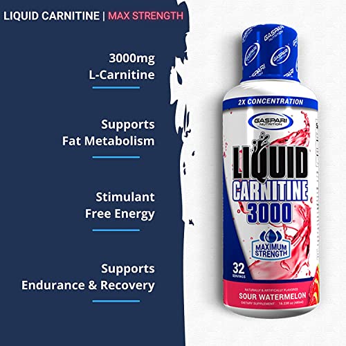 Gaspari Nutrition Liquid L-Carnitine 3000, Stimulant Free, Increased Metabolism, Enhanced Energy, Non GMO, Gluten Free, BPA Free (32 Servings, Orange Pineapple)