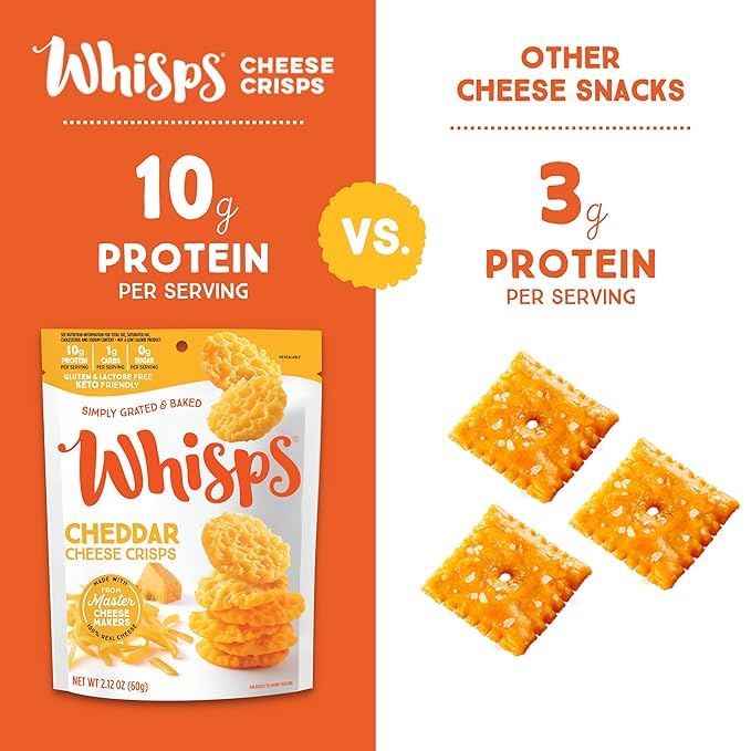 Whisps Cheese Crisps Cheddar Cheese Protein Chips Healthy Snacks Protein Snacks Gluten Free High Protein Low Carb Keto Food 212 Oz 4 Pack