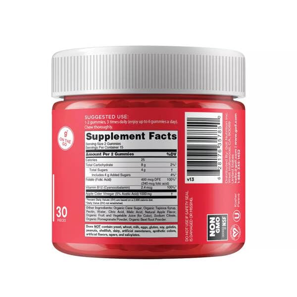 KUNCIAN Fits Goli Gummy Nutrition Apple Cider Vinegar. Vegan, Non-GMO, Gluten-Free, and Gelatin-Free, 30 Count