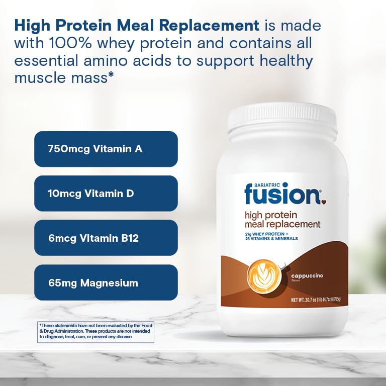 Bariatric Fusion Cappucino Meal Replacement 27g Protein Powder, 21 Serving Tub for Bariatric Surgery Patients Including Gastric Bypass and Sleeve Gastrectomy - No Gluten, Aspartame or Sugar