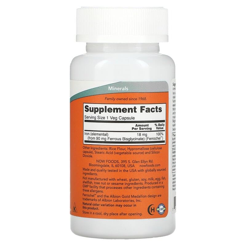Now Foods Iron Ferrochel(r), 120 Vcaps 18 mg(Pack of 2)