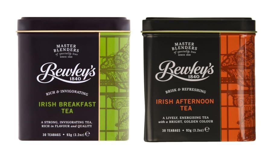Bewleys Irish Breakfast and Afternoon Tea Bundle One Breakfast Tea Tin 30 Count Tea Bags and One Afternoon Tea Tin 30 Count Tea Bags By Cosmos Candy