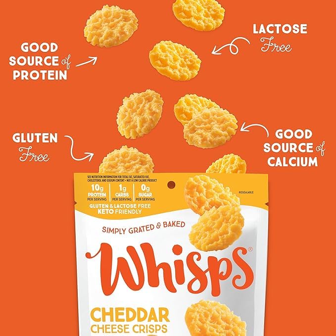 Whisps Cheese Crisps Cheddar Cheese Protein Chips Healthy Snacks Protein Snacks Gluten Free High Protein Low Carb Keto Food 212 Oz 4 Pack