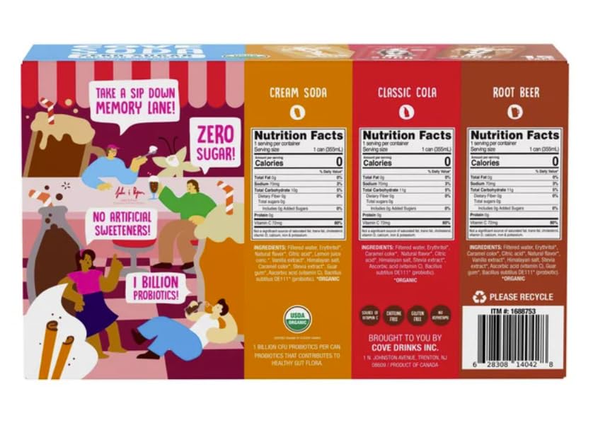 Generic Cove Sparkling Soda with zerosugar 3 Flavors Lemon Lime Grape Raisin Orangr Pack of 15