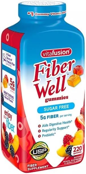Fibe r Well Sugar Free Gummies Supplement, Peach, Strawberry and BlackBerry Flavored Supplements, 220 Count