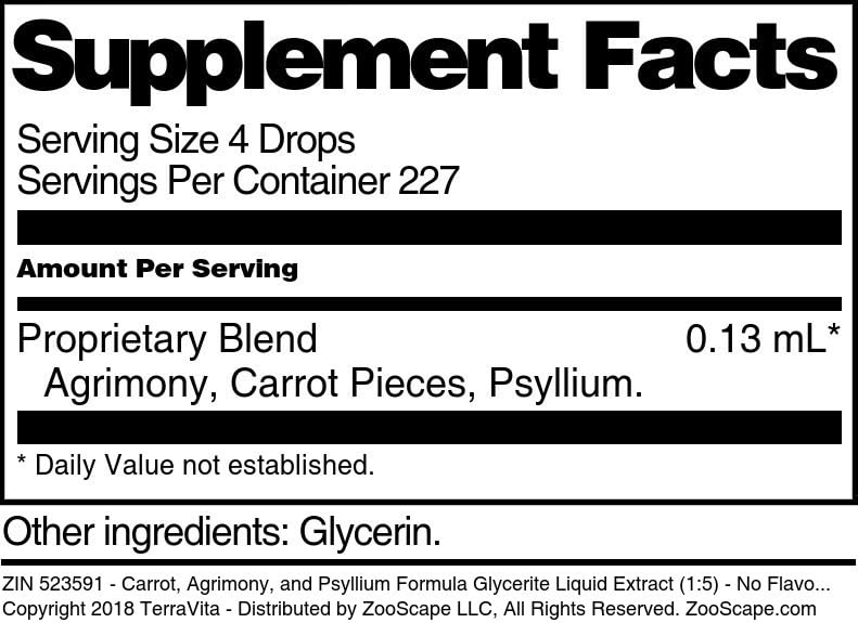 Terravita Carrot, Agrimony, and Psyllium Formula Glycerite Liquid Extract (1:5) - No Flavor (1 oz, ZIN: 523591)