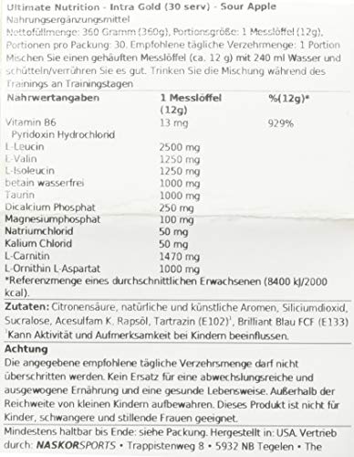 Ultimate Nutrition Intra Gold Workout Energy Supplement - Blend of Electrolytes with Carnitine, Ornithine, and Aspartate, 30 Servings, Sour Apple