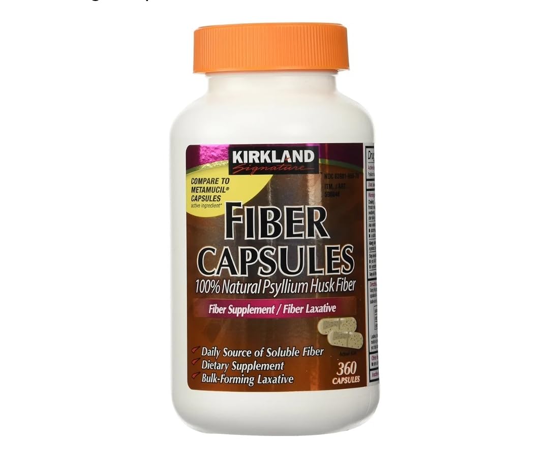 Fiber Capsules Kirkland Therapy for Regularity/Fiber Supplement, 360 capsules - Compare to the Active Ingredient in Metamucil Capsules