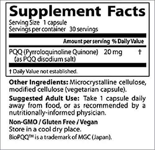 Doctors Best PQQ with BioPQQ, Nervous System Support, Non-GMO, Gluten Free, Soy Free, Vegan 30 Veggie Caps