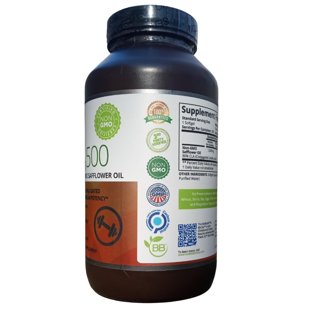 Purity Labs CLA Supplements 4500MG - Non-GMO Safflower Oil - Supports Energy, Weight Loss, Heart Health, and Muscle Health - 180 Soft gels