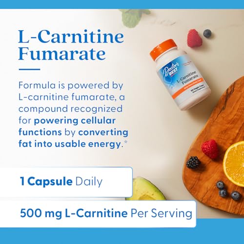 Doctors BEST L-Carnitine Fumarate from Biosint, Helps Burn Body Fat, Non-GMO, Gluten Free, Soy Free, Vegan 180 Veggie Caps