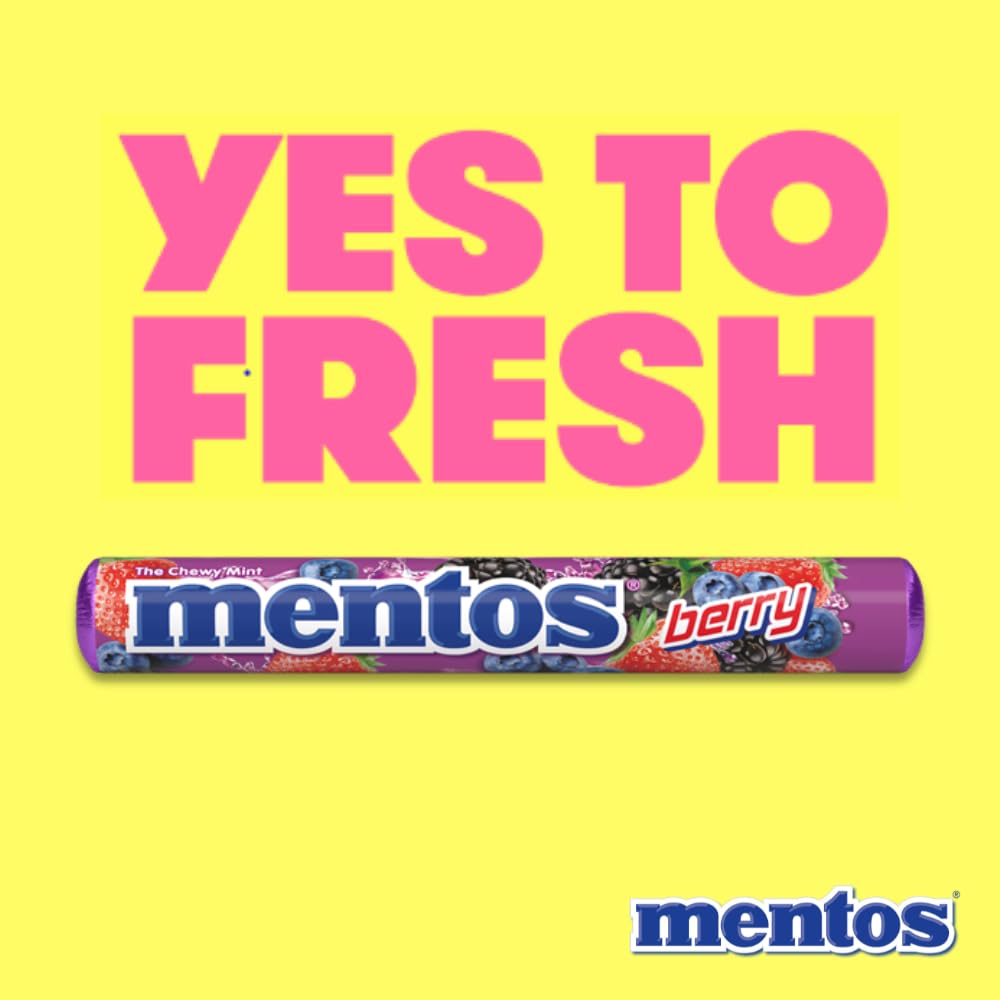 Mentos Candy Chewy Candy Mint Roll Berry Flavored Amazon Exclusive Party Office Concessions 14 Pieces Bulk Pack of 15 Rolls
