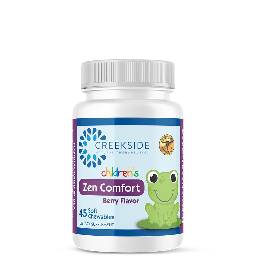 Zen Comfort for Kids, Organic Relaxation Support with 5-HTP, L-Theanine, Passionflower, Zinc, Pediatrician Formulated, Zero Sugar, Vegan, Berry Flavor, 45 Soft Chewables