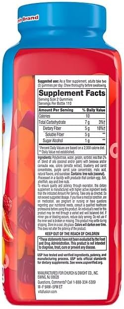 Fibe r Well Sugar Free Gummies Supplement, Peach, Strawberry and BlackBerry Flavored Supplements, 220 Count