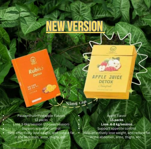 Generic New Version of Passionfruit & Pineapple - RubisS Detox - Apple Flavor (15 packs per box plus 1 box of Saffron Tumeric), Orange/yellow