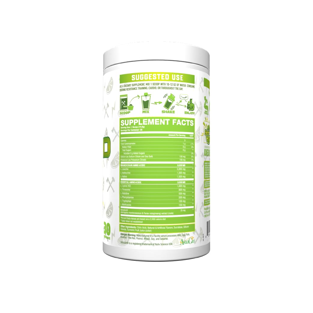 The Grind Essential Amino Acids, Branched Chain Amino Acids, 30 Servings (Sour Electric Lime)