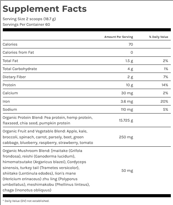 Dr. Fuhrman Pro-Boost Superfood Powder, Certified Organic, with Pea and Hemp Protein, Flax and Chia Seeds, 10 Mushroom Extracts, Vanilla Flavor, 60 Servings, Vegan