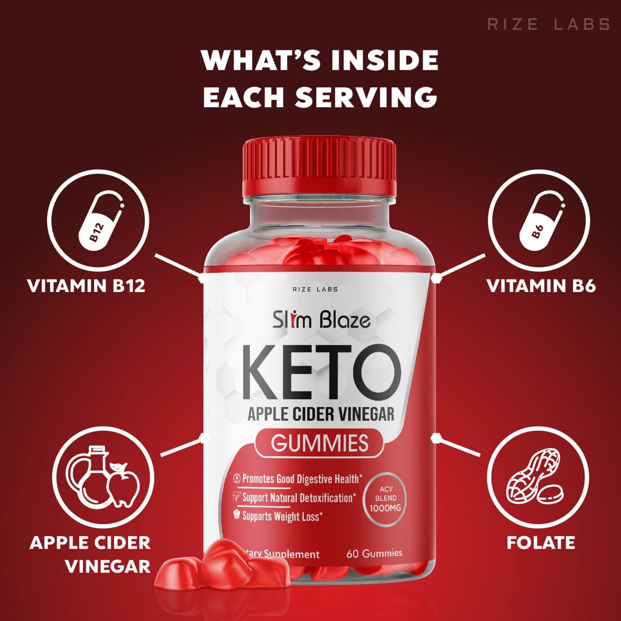 rize labs - Slim Blaze Keto (ACV) Apple Cider Vinegar Gummies (120 Gummies) (Pack of 2)