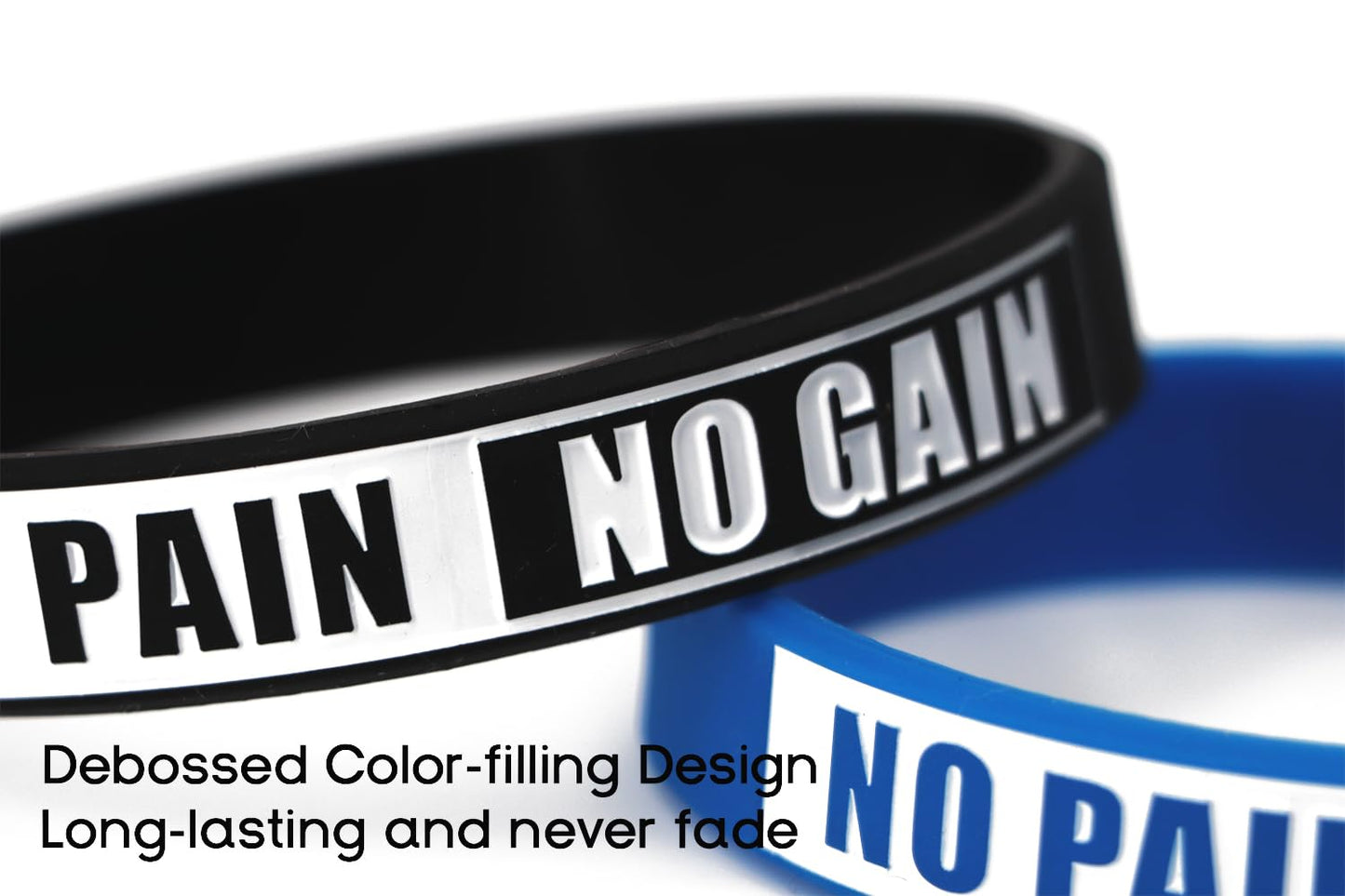 Ouideesain No Pain No Gain Wristbands Motivational Bulk Inspirational Silicone Fitness Bracelets Stretch Unisex Sport Wristbands for Teens Men Women Pack of 12